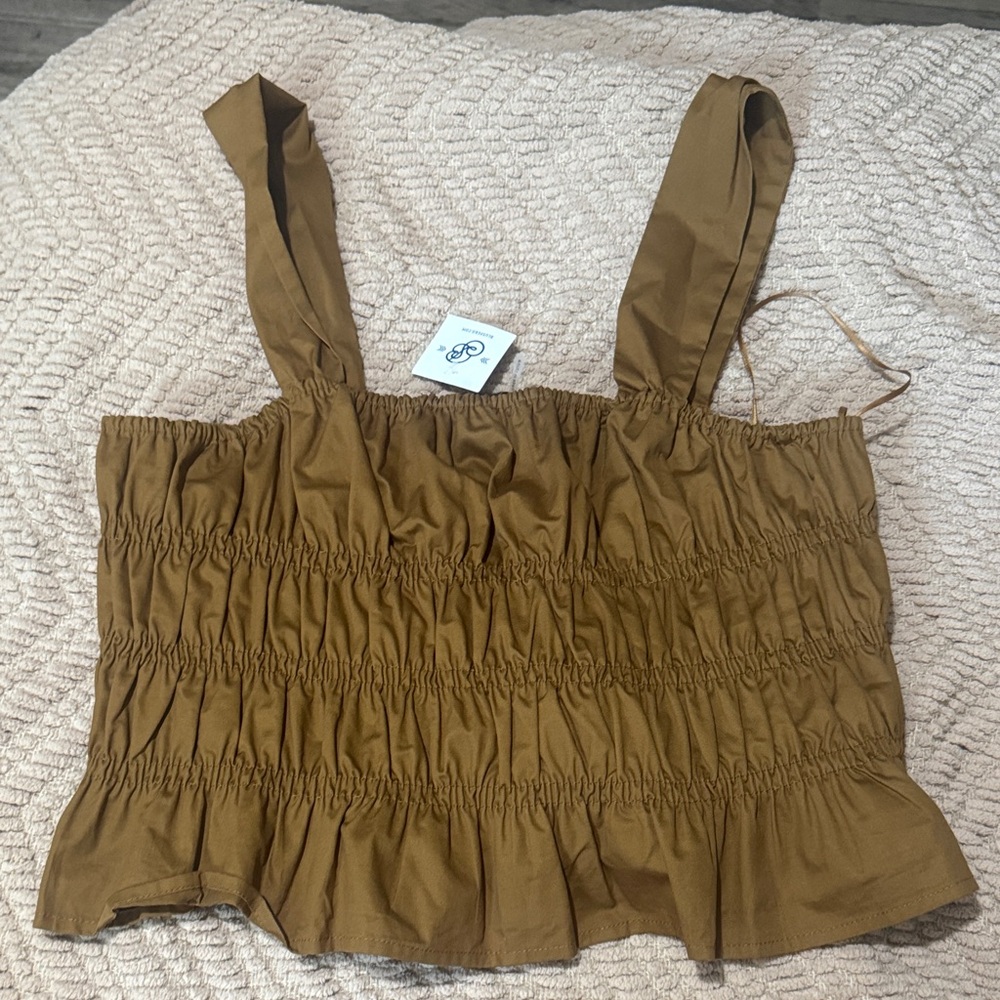 Endless Rose Tan Smocked Tank Top